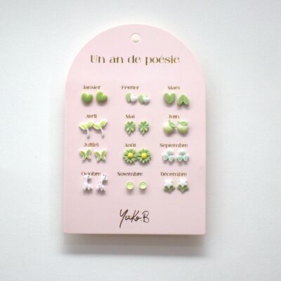 Card of 12 earrings on the theme of one year of Green Poetry