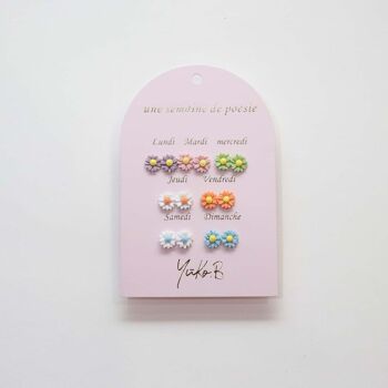 Carte de 7 paires de boucles d'oreilles sur le thème une semaine de Poésie - Fleurs 1