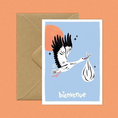 Carte postale pour naissance "Cigogne" A6