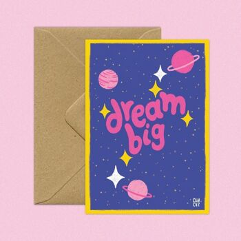 Carte postale "Dream big" jour et nuit  | lettering, citation positive, galaxie, nuages 2
