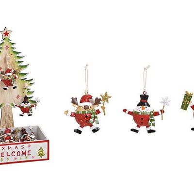 Hanger Nikolaus, snowman, elk 5x6x3cm made of metal red, 3 compartments 12 pieces in wood tree display (W / H / D) 17x32x11cm