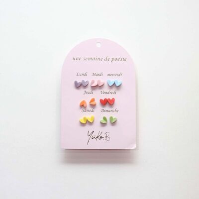 Card of 7 pairs of earrings on the theme of a week of poetry - Hearts