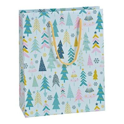 Sacchetto regalo decorazione foresta invernale in carta / cartone verde (L / A / P) 18x23x8cm