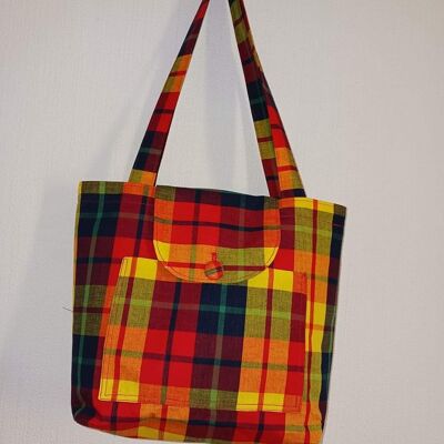 Handcrafted madras fabric tote bag