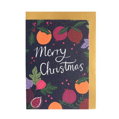 Tarjeta navideña de frutas botánicas de feliz Navidad