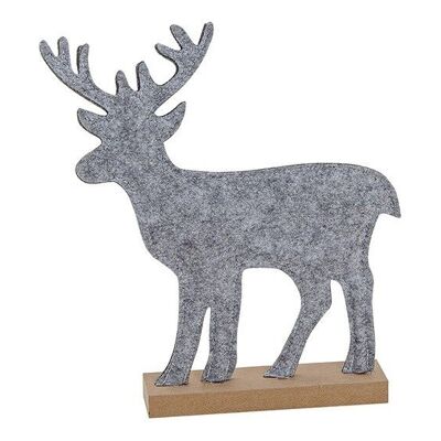 Deer made of felt on a wooden stand gray (W / H / D) 26x32x5cm