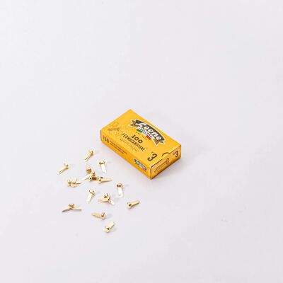 🇫🇷 Metal brads (box of 100) · 🇬🇧 Brass paper fasteners (box of 100)