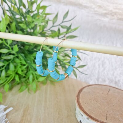 Heishi turquoise hoop earrings in stainless steel