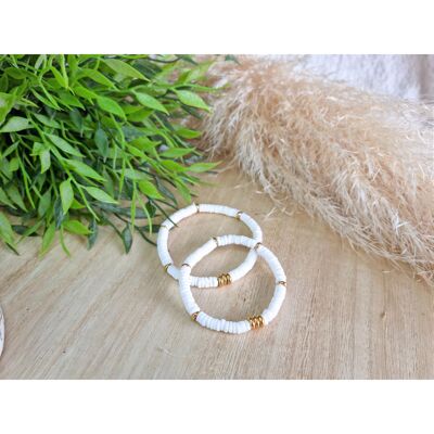 Bracelet Heishi blanc en acier doré