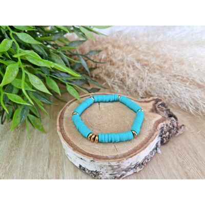 Bracelet Heishi turquoise - acier doré