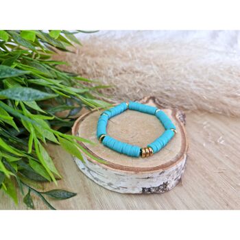 Bracelet Heishi turquoise - acier doré 2