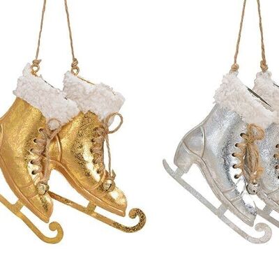 Hanging ice skates made of metal gold, silver 2-fold, (W/H/D) 10x14x2cm