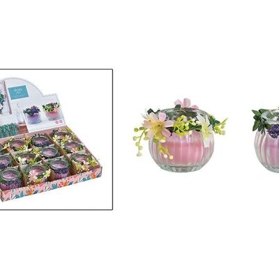 Farol de cristal con vela flor decoración rosa / rosa doble