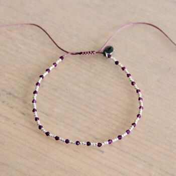 Bracelet pierres précieuses avec miyuki argenté – violet 1