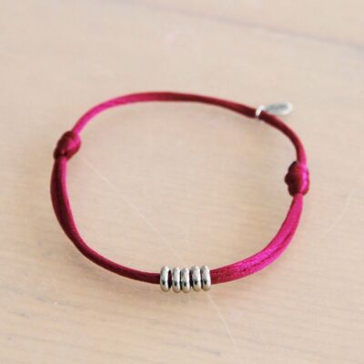 Satin bracelet with rings – purple/silver