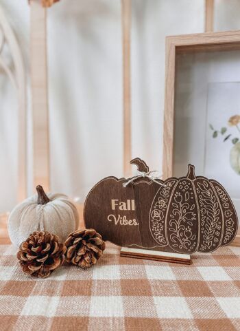 Fall Vibes, décoration citrouille en bois 1