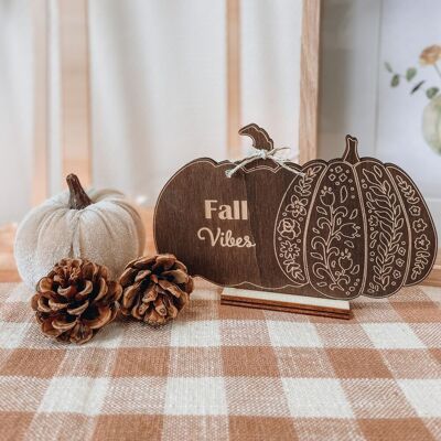 Fall Vibes, wooden pumpkin decoration