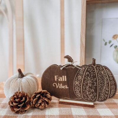 Fall Vibes, decoración de calabaza de madera