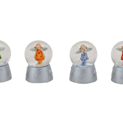Snow globe angel in colored glass / poly