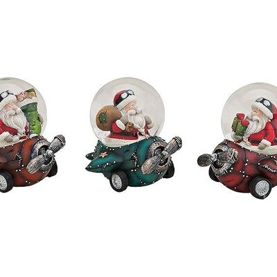 Snow globe Santa Claus on an airplane, 3-way sorted (W / H / D) 9x9x9 cm