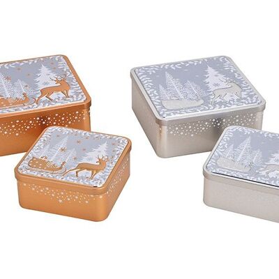 Set de botes Winter Forest 3D de metal dorado, plateado, juego de 2, 2 pliegues, (ancho/alto/fondo) 19x8x19cm, 15x7x15cm