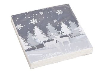 Serviette 20 3 plis forêt d'hiver en papier/carton gris (L/H) 33x33cm