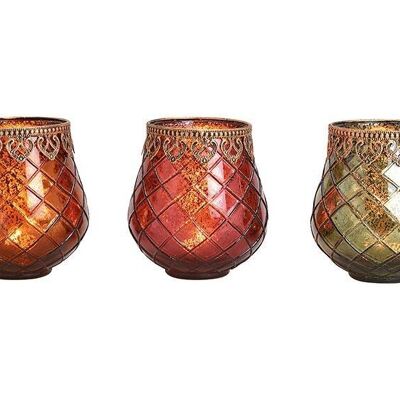 Lanterne avec bord en métal en verre marron, rose, vert 3 volets, (L / H / P) 13x14x13cm