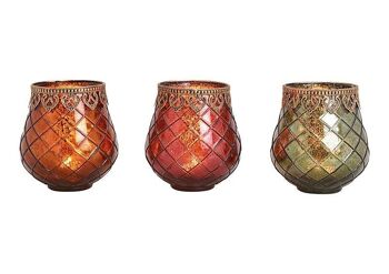 Lanterne avec bord en métal en verre marron, rose, vert 3 volets, (L / H / P) 13x14x13cm 1