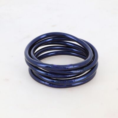 Thick midnight blue Buddhist bangle with an engraved mantra "Happiness, Luck, Fortune and Love" in Thai