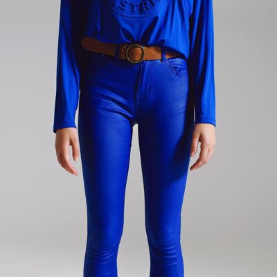 super skinny Pants faux leather in electric blue