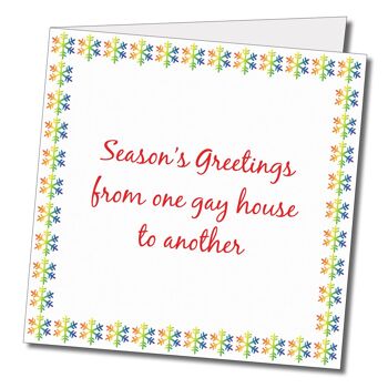 Salutations de fin d'année d'une maison gay à l'autre. Carte de Noël LGBTQ+. 2