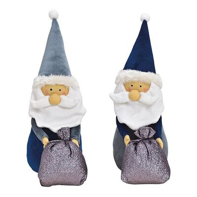 Babbo Natale in tessuto blu, grigio 2 volte, (L/A/P) 13x30x10 cm