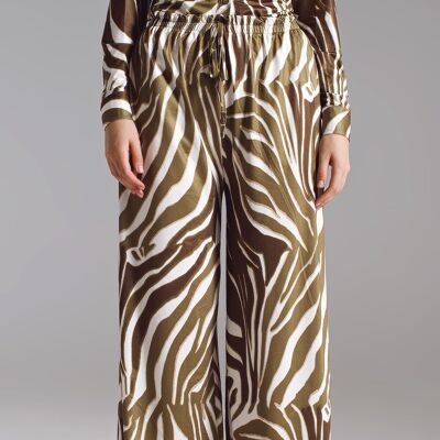 Straight Pants with zebra print in Olive Green and White