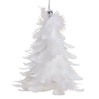 Hanging Christmas tree made of feather, white plastic (W/H/D) 11x13x11cm