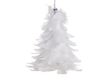 Sapin de Noël suspendu en plume, plastique blanc (L/H/P) 11x13x11cm