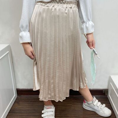 Girls' mid-length satin pleated skirt