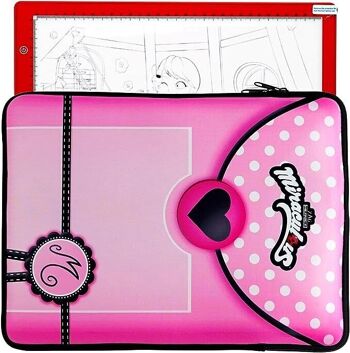 Miraculous  – Réf : M17005 - Tablette lumineuse A4 Led et pochette en néoprène Rose- Kit de dessin avec planche lumineuse, chargeur USB et pages de coloriage à tracer, fournitures artistiques pour enfants. 4