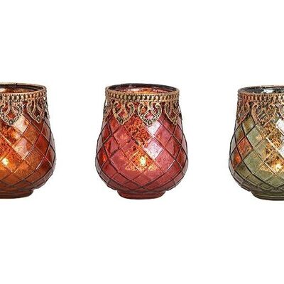 Lantern with metal edge made of glass brown, pink, green 3-fold, (W / H / D) 9x10x9cm