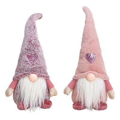 Gnome en textile rose/rose 2 fois, (L/H/P) 17x45x11cm