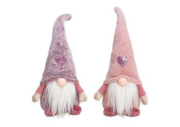 Gnome en textile rose/rose 2 fois, (L/H/P) 17x45x11cm