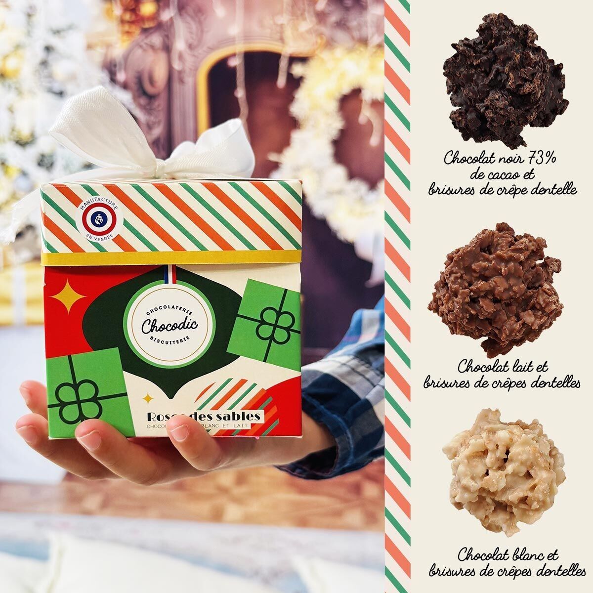 Cube cadeaux rose des sables | moulage de noël | Chocolat de Noel artisanal Chocodic