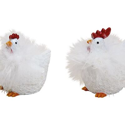 Pollo/gallo con piume realizzato in poly bianco double