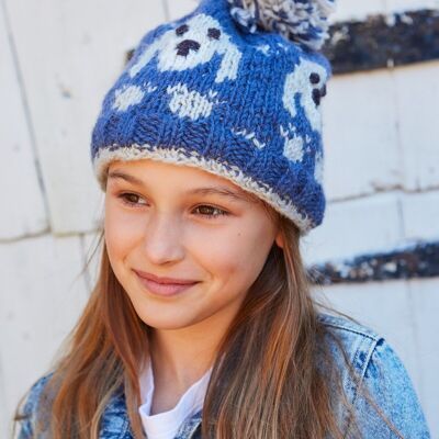 Kids Animal Bobble Hat Blue Beagle - One Colour