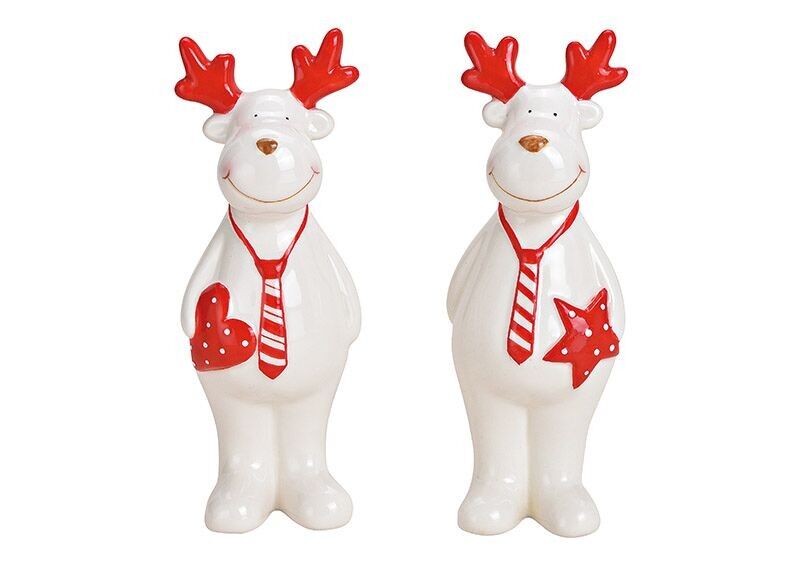 Alce in ceramica bianco, rosso 2 volte, (L/A/P) 6x17x5 cm