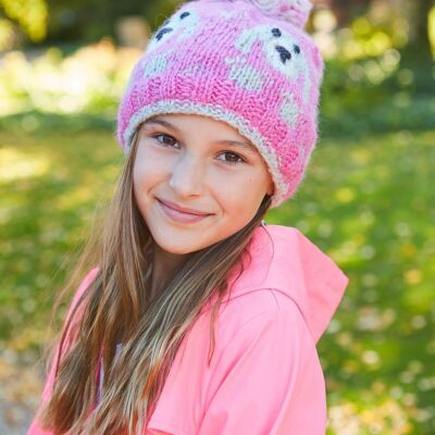 Kids Animal Bobble Hat Pink Puppy - One Colour