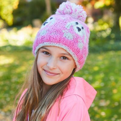 Kids Animal Bobble Hat Pink Puppy - One Colour