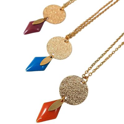 Lara Enameled Necklace in Stainless Steel and Golden Brass