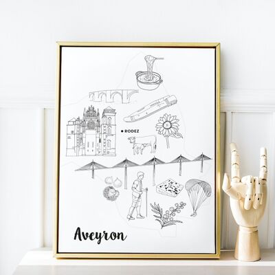 Aveyron - Poster or coloring A3 / 50x70 - Paper