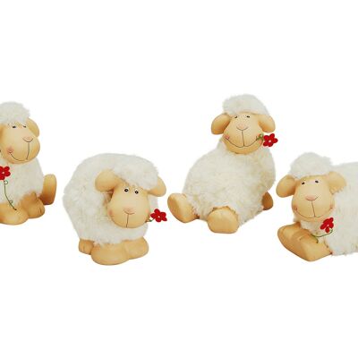 Sheep made of clay / synthetic fiber with a flower