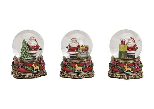 Schneekugel Nikolaus aus Glas/Poly, 3-fach sortiert (B/H/T) 7x9x7 cm